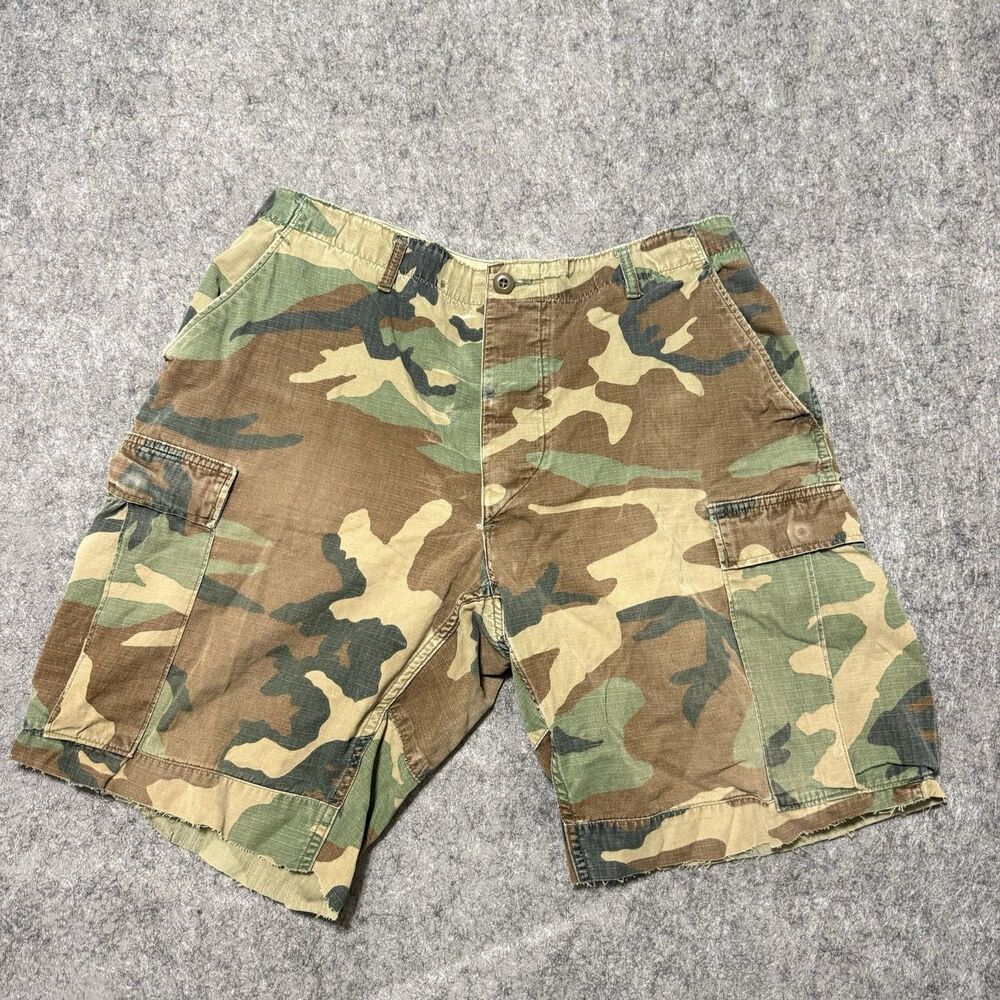 VTG US Military M81 Woodland Camo Cargo Shorts Mens 35 Ripstop Cut Off Combat
